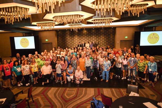 GHGraceland's tweet photo. You should totally book your trio for #ElvisWeek19. You want to be here next year, right? Photo: The Elvis Fan Reunion 2018 group shot! https://t.co/Aboa4xit7r