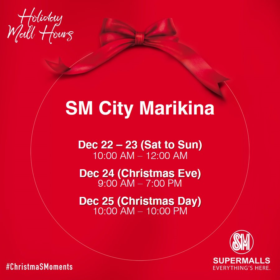 SMCityMarikina's tweet photo. #SMCityMarikina is open this Saturday and Sunday (Dec 22-23) until 12 midnight. #EverythingsHereAtSM #SMFunDay #EatPlayShopInTheCity #SMMarikinaLove https://t.co/v74XfxaSAZ