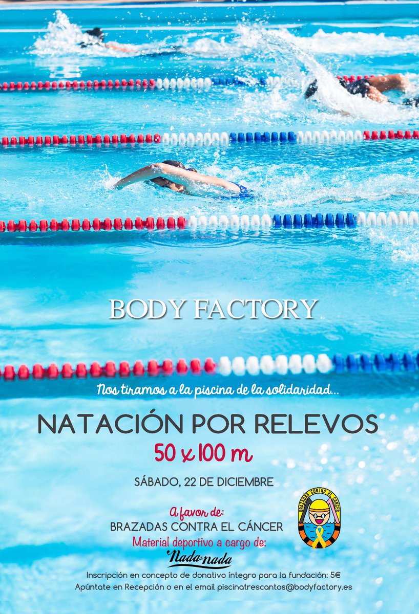 BRAZADAS CONTRA EL CÁNCER EN BODY FACTORY de Tres Cantos
Hoy estamos en MADRID de la mano de #bodyfactorytrescantos con un gran evento de #natacionporrelevos 50x100. 
Gracias este gran equipo de BodyFactory Tres Cantos y por tener ese gran ❤️#mueveteporellos #otramaneradenadar