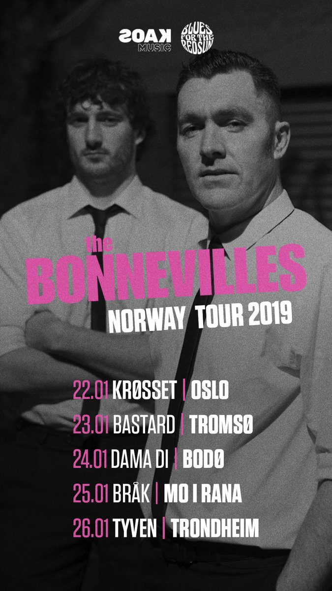 thebonnevilles's tweet photo. Hey Everyone
We are heading to Finland & Norway in January.
Tickets: https://t.co/ZWdkLTl3Kh
@dirtydogpromo #nordiclive @Buktafestivalen #ontherocks
#BLUESFORTHEREDSUN #KAOSMusic #Krøsset #BastardBar #Damadi #BråK #TYVEN https://t.co/1h6z1szMIy