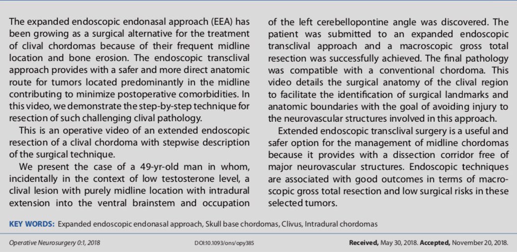 clairekarekezi's tweet image. Relevant Anatomy and Surgical Nuances in the resection of Intradural Skull Base Chordoma via the Expanded Endoscopic Endonasal Approach | Operative #Neurosurgery  | #SkullBaseSurgery | #EEEA. Our Latest Surgical Video: 👇🏾academic.oup.com/ons/article-lo…