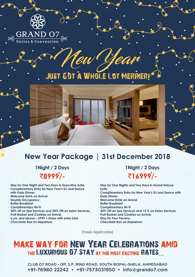 ClubO7India's tweet photo. Make way for the New Year celebration amid the luxurious O7 stay!

#NewYear #SpecialOffers #GrandO7 #Stay #Celebration #NewYearHolidays #ClubO7 #BestClubInAhmedabad #ClubInAhmedabad #Masti #Fun #Happy #Clubbing https://t.co/RTx6y1CKOZ