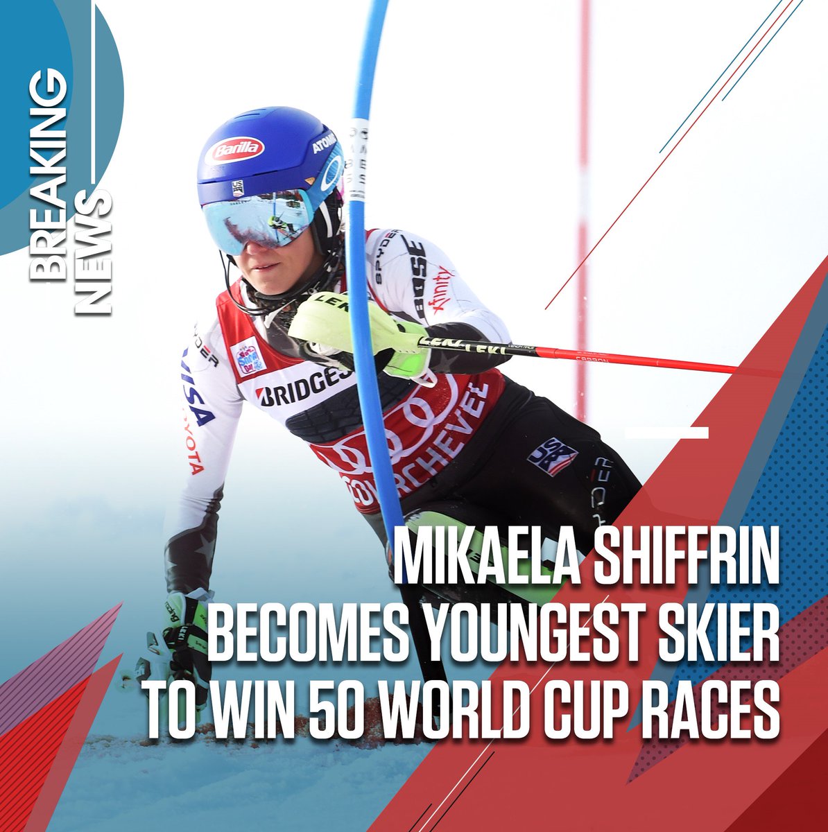 NBCOlympics's tweet photo. She’s done it! @mikaelashiffrin has become the youngest Alpine skier to win 50 World Cup titles. 👏🥇 https://t.co/pU4VMHPuYT