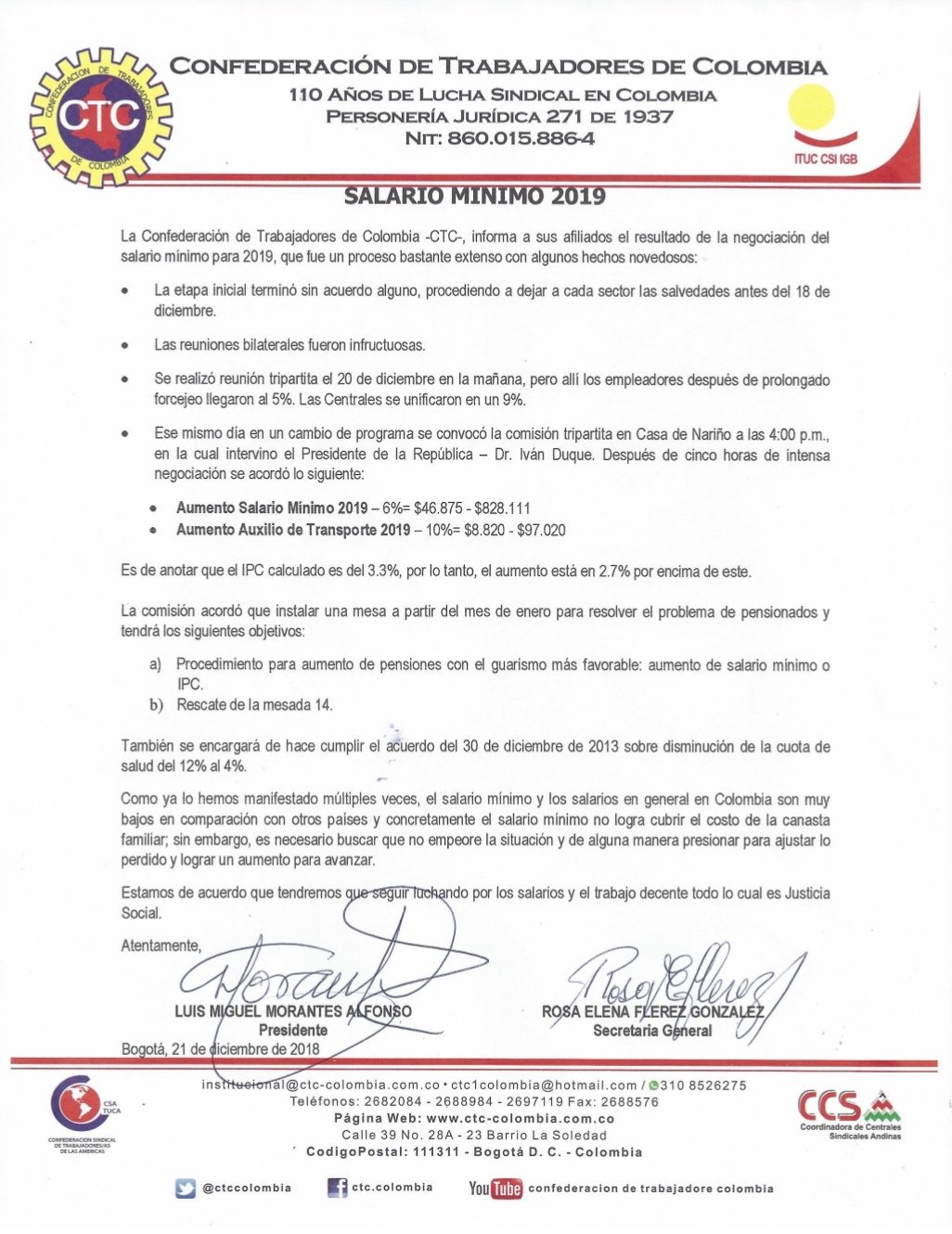 sintracolombina on Twitter: "Salario Mínimo 2019 @ctccolombia @ENSColombia  @fesrtralva @sintracolombina https://t.co/Tz7MI2pInO" / Twitter