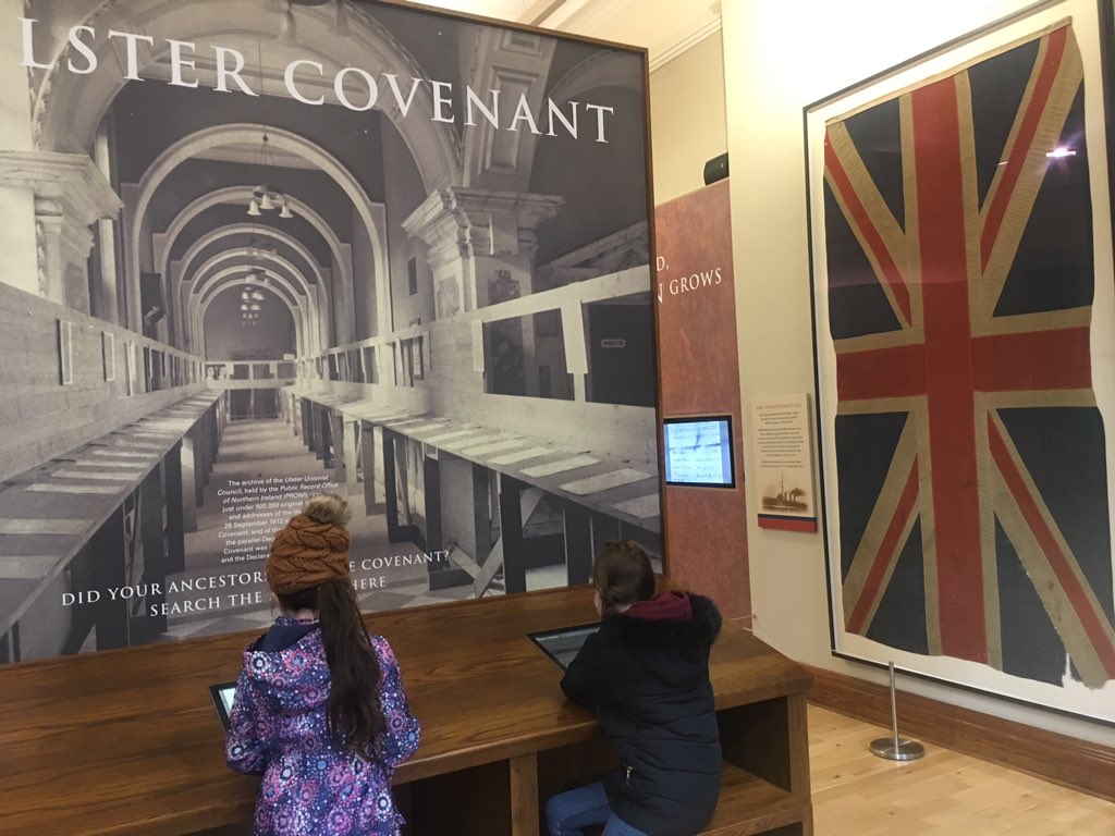 Seanofthesouth's tweet photo. Popped into @belfastcc with Constance & Clarissa -showed them their GGfathers signature ...#UlsterCovenant What a fabulous place to visit! @DeirdreHargey @EmmetMcDB https://t.co/ipJKzqpdmC