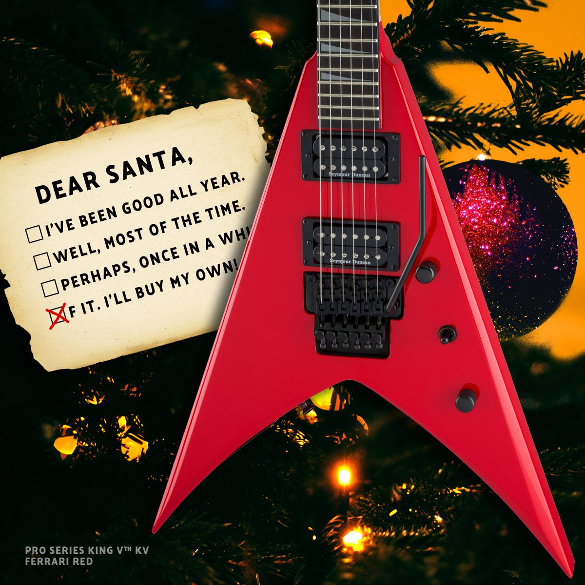 JacksonGuitars's tweet photo. Approaching the holidays #Jacksonstyle #makethenaughtylist https://t.co/UZzYyuw6L1 https://t.co/djPytkjIyY