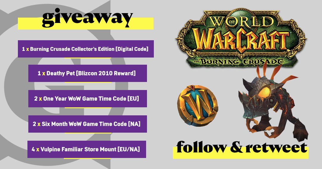 GumdropsEU's tweet image. 🎄HOLIDAY GIVEAWAY!🎄

🎁TBC Collector's Edition [Code], Deathy Blizzcon 2010 Pet, 3 Years of @Warcraft Game Time plus Vulpine Familiars!

✅Retweet, Follow &amp;amp; Tag your Friends 🎉
🖱️More ways to enter: gleam.io/xLiuf/gumdrops…
📅10 Prize Winners drawn 12/31 11:59AM UTC