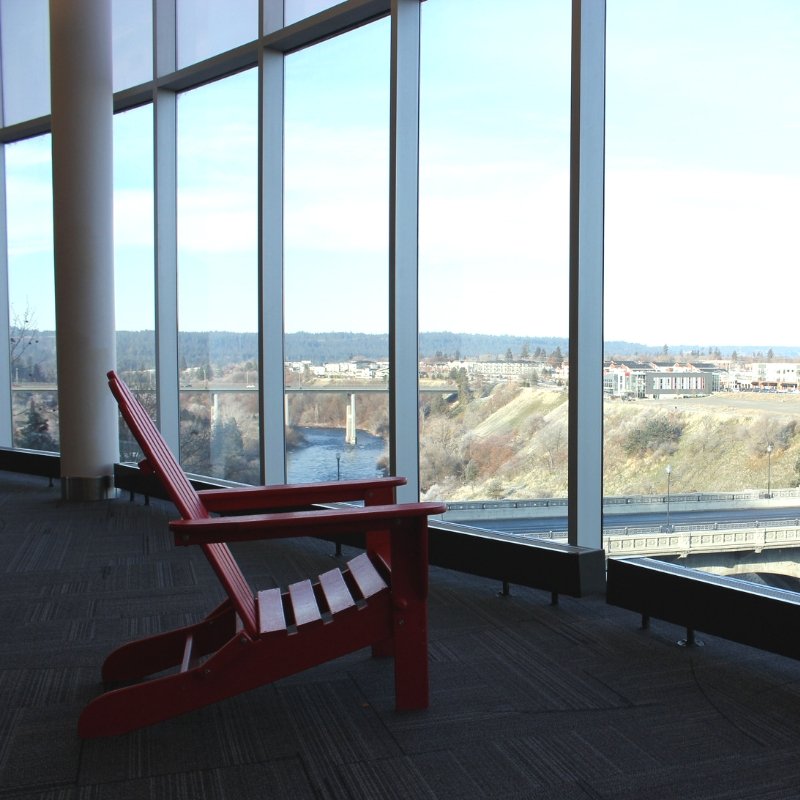 spokanelibrary's tweet image. Reading with a view. Have you seen the Downtown Library's amazing panoramic view? If it is too cold outside, come to the library and check it out!  #LibraryViews