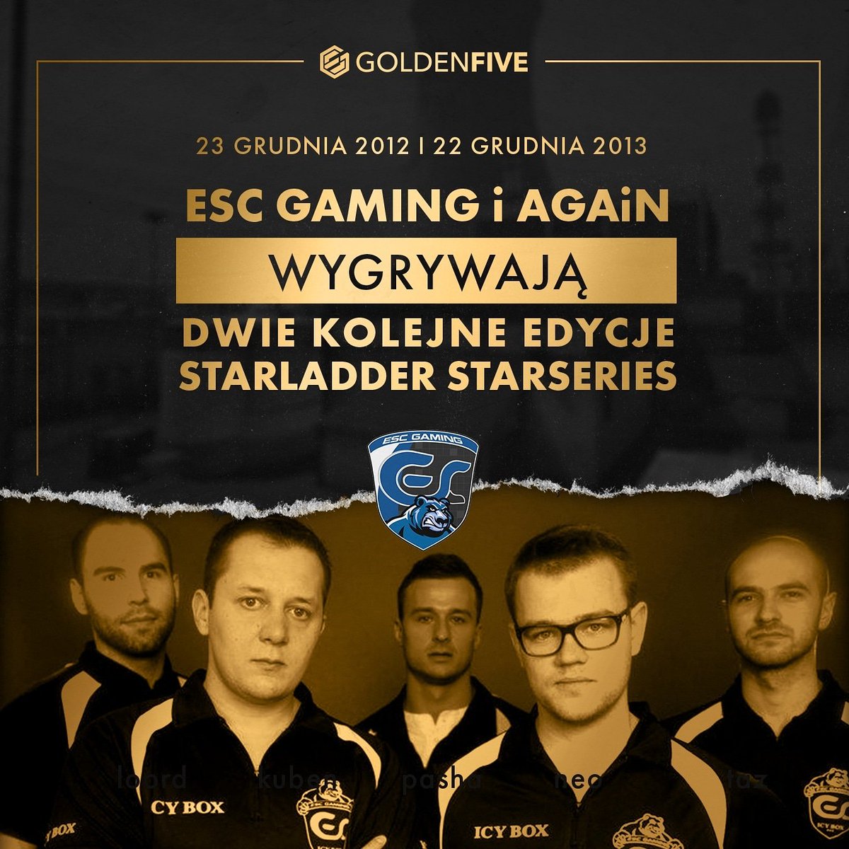 goldenfive_com's tweet photo. ESC - StarLadder 2012 🥇🏆
AGAiN - StarLadder 2013 🥇🏆
➡️https://t.co/Y2rK1EV24S
@paszaBiceps @neo_fkubski @kuben_tt @g5taz @byalics @cios_snax @LoordBb #memories #goldenfive https://t.co/zLotfZXDBZ