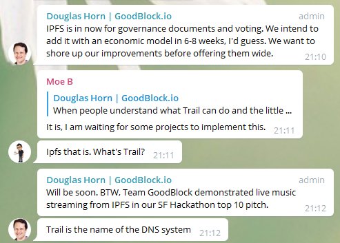 eosforumorg's tweet photo. Some older messages from the Telos-channel. Work being done on implementing #ipfs. Not that different from what @bytemaster7 proposed in the EOS Storage Whitepaper. Great to see some 'competition' in this area. Will move us all forward. https://t.co/jJ30vjtCjP