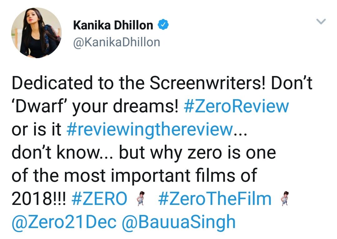 ZeeshanUniverse's tweet image. Don't DWARF your dreams. Here is the well said by @KanikaDhillon about #ZeroTheFilm directed by @aanandlrai 
@Mdzeeshanayyub @iamsrk @AnushkaSharma #KatrinaKaif