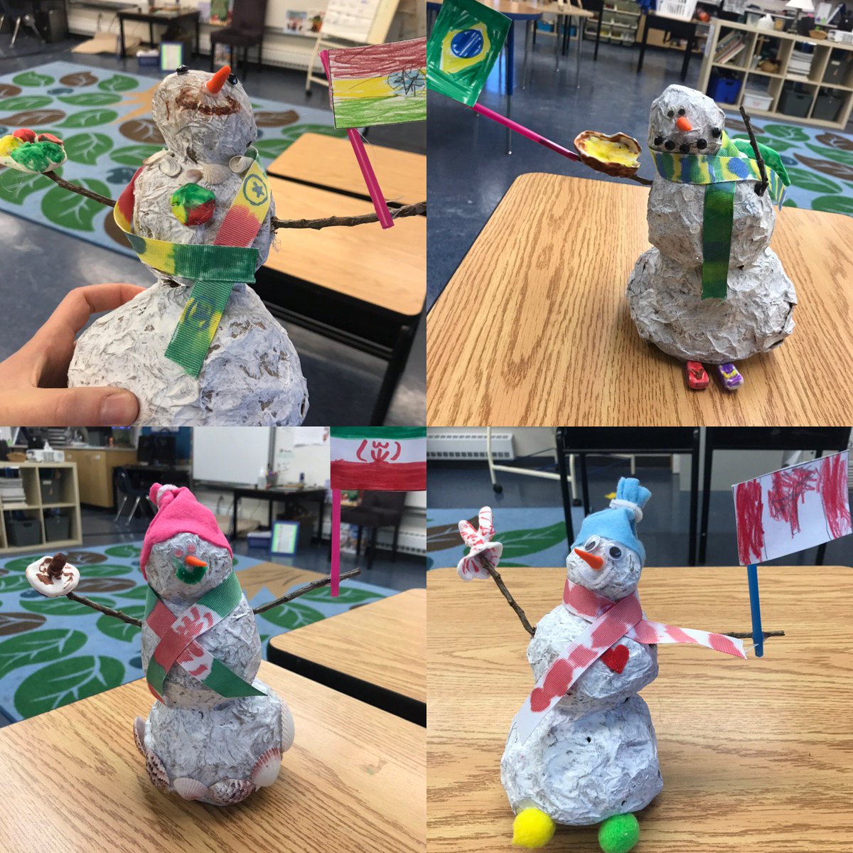 mechristie1's tweet photo. Ss worked with a Paper Mache Artist designing, building, and creating paper mache snowman to match their cultural identity! Each one is unique just like we are. After our experience we wrote a “How To...”writing sharing our steps with other learners. #engagingfusion @fort_rouge https://t.co/n65yrvN9Rm