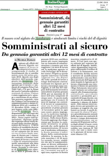assolavoro's tweet photo. Grazie all'intesa raggiunta ieri su CCNL #somministrazione si arginano alcuni effetti del #decretodignitá, garantendo altri 12 mesi di contratto ai lavoratori. Leggi l'approfondimento di @ItaliaOggi: https://t.co/VJs3mB9veD  #assorassegna #LavoroDiValore https://t.co/mjH5trcJD4