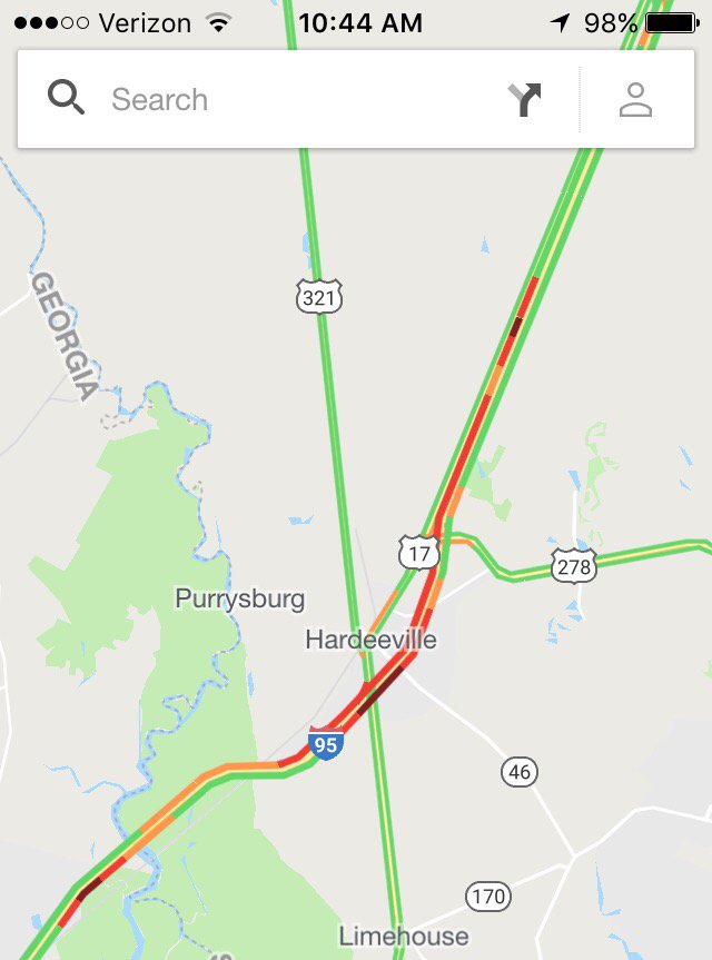 popcornoctane's tweet photo. And so it begins.  Holiday congestion in South Carolina. #widen I95 #coffincorridor @SCDOTLowCountry @USDOTFHWA https://t.co/8P2Kzcjh1L