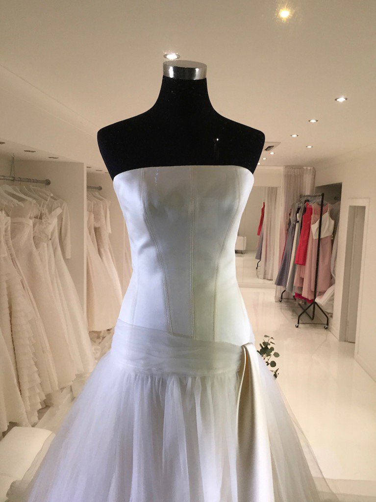 One of our exclusive couture gowns. This is a one off sample at a greatly reduced price. Call Lesley on 0141 644 1453 for further detail or to book an appointment.