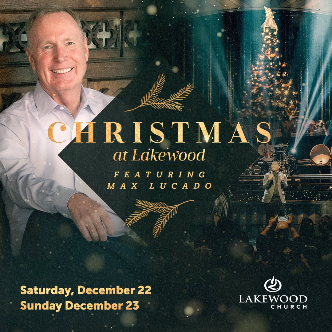 lakewoodchurch's tweet photo. Experience the thrill of hope this Christmas weekend at Lakewood Church! Featuring best-selling author @MaxLucado and a special Christmas worship experience from Lakewood Music, it’s the perfect way to celebrate Christmas.
Saturday 7 PM
Sunday 8:30 and 11 AM
Spanish 2:30 PM https://t.co/x2S5w3U8tF