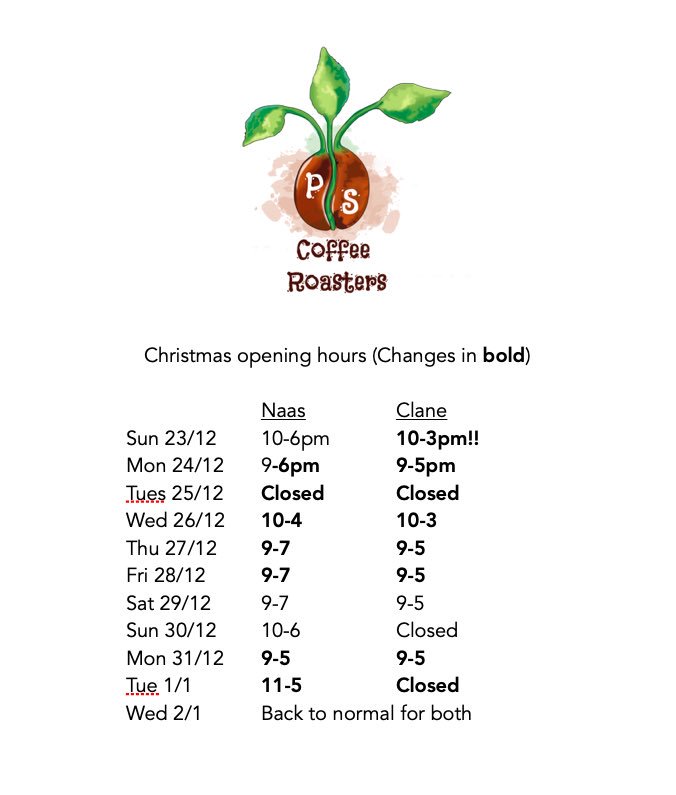 pscoffeeroaster's tweet photo. Merry Christmas everyone!! Behold our Christmas hours... https://t.co/6bQf8o2sAV