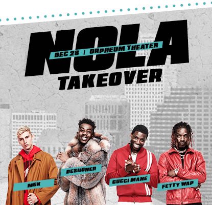The countdown is on. Less than one week until <a href="/SwisherSweets/">Swisher Sweets</a> Artist Project NOLA Takeover! We’re looking forward to wrapping up an awesome year with <a href="/gucci1017/">Gucci Mane</a>, <a href="/machinegunkelly/">blonde don</a>, <a href="/fettywap/">Fetty Wap</a>, <a href="/LifeOfDesiigner/">DESIIGNER</a>, and the 2018 fan voted emerging artists! #swisherartistproject #NOLA
