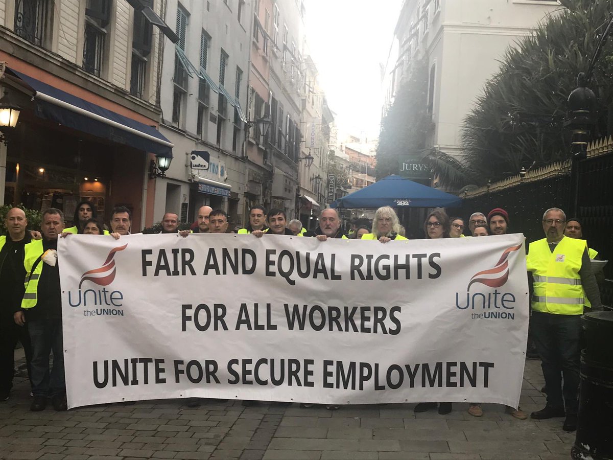 GBCNewsroom's tweet photo. Over 40 @UniteGibraltar reps walked Main Street earlier calling for fair &amp; equal rights for all workers. They want short term contracts in the private &amp; public sector to be swapped for more secure employment. Spokesperson told GBC the feedback from the public was very positive. https://t.co/BzAnn9POA6