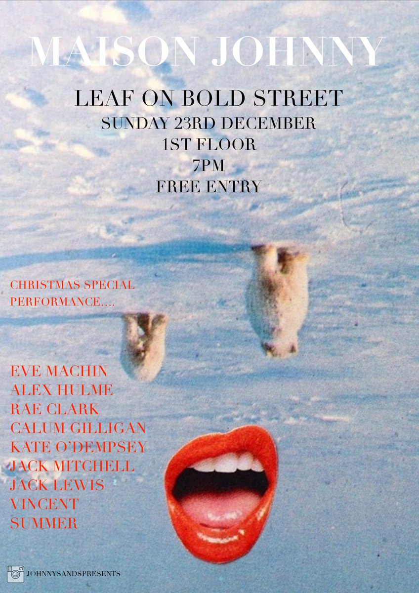 LEAF on Bold St (@leafonboldst) on Twitter photo MAISON JOHNNY CHRISTMAS SPECIAL 🎄⚡ Tomorrow night on our first floor <a href="/johnny_sands/">Johnny Sands</a> returns for Maison Johnny the Christmas edition... 7PM - FREE ENTRY ✨ #feelingfestive #Liverpool MAISON JOHNNY CHRISTMAS SPECIAL 🎄⚡ Tomorrow night on our first floor <a href="/johnny_sands/">Johnny Sands</a> returns for Maison Johnny the Christmas edition... 7PM - FREE ENTRY ✨ #feelingfestive #Liverpool