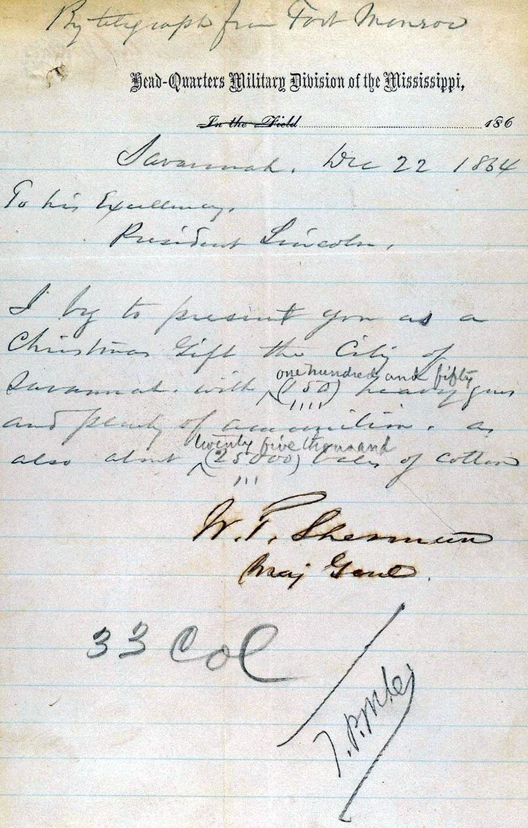 It was on December 22, 1864, that Abraham Lincoln received a gift from Union General William T. Sherman. buff.ly/2Gff2QX #savannah #christmas