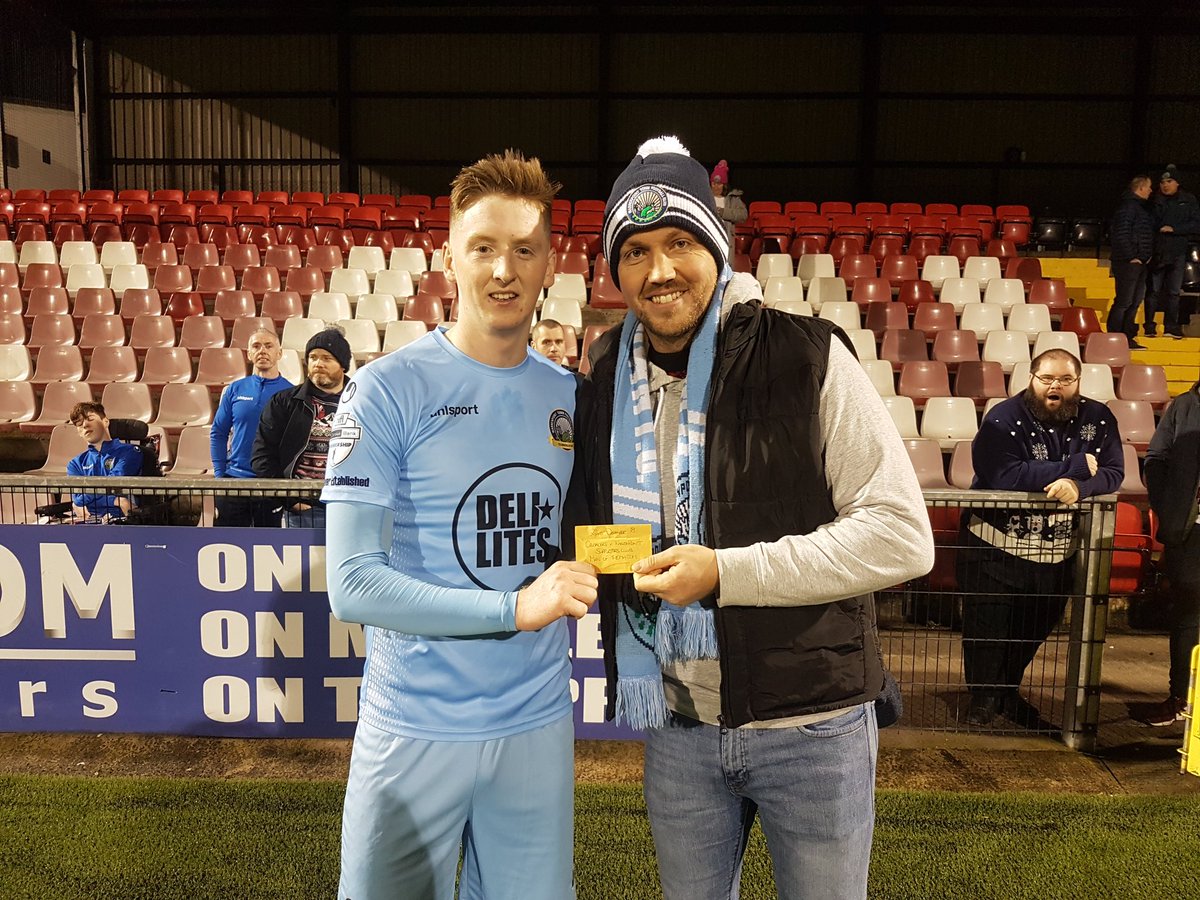 Supporters club man of the match in today's defeat to crusaders is <a href="/CMGrandles/">Cónall McGrandles</a>,  he is being presented with his award by former club captain and Toronto native Jules Magill, great to see him home and supporting the club again over the Xmas period, <a href="/thepointfc/">Warrenpoint Town FC</a> <a href="/warrenpointtown/">Warrenpoint FC FanZone</a>