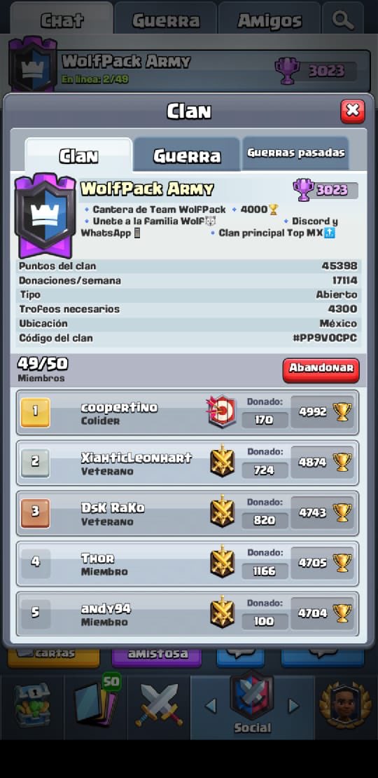 Estamos muy felices de avisar que la cantera de nuestro Clan: Wolfpack Army, ya es liga legendaria 🤟🏽❤️