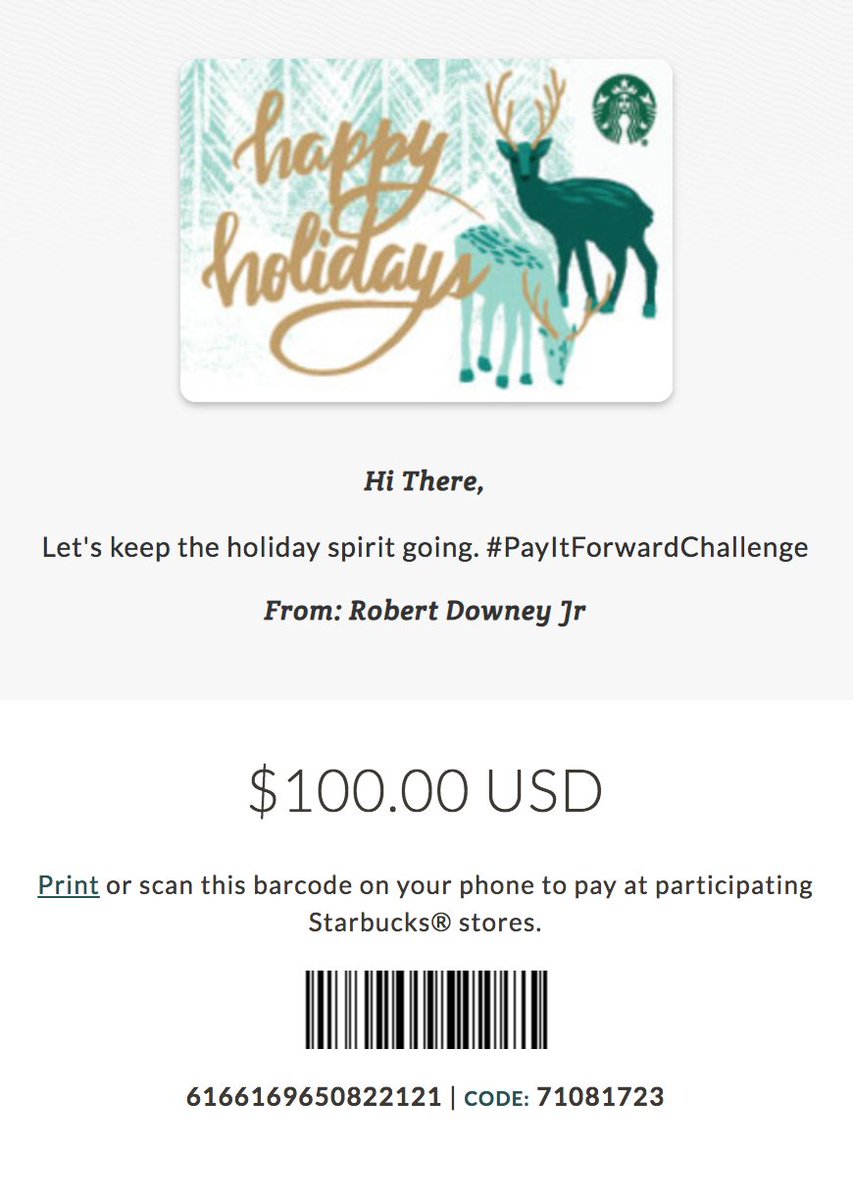 Thanks for the holiday cheer @MarkRuffalo ! Let's keep this rolling. Go grab a coffee on me, and if you feel like you wanna #PayItForward, add to my card or start your own!