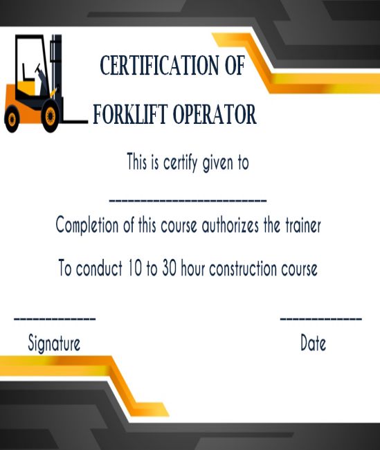 Forklift Training Certificate Template