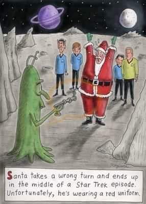 Lex_isanalien's tweet photo. In celebration of humanity's holiday season, I thought I'd share this humorous Santa - Star Trek meme. Is it festive? #SantaClause #Santa #StarTrek #reduniform #Christmas2018 #aliens #scifi #aliensarereal #alienmusings #sciencefiction #StarTrekTOS https://t.co/flZP9oS2Fs