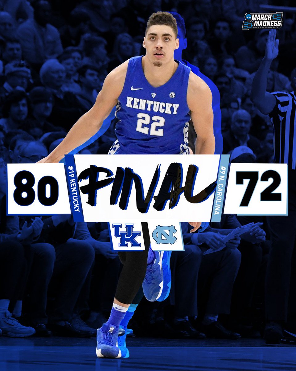 MarchMadnessMBB's tweet photo. Wildcats on top! 💪

No. 19 Kentucky holds off a tough No. 9 UNC to win the battle of the blue bloods! https://t.co/zYRfbRjwkV