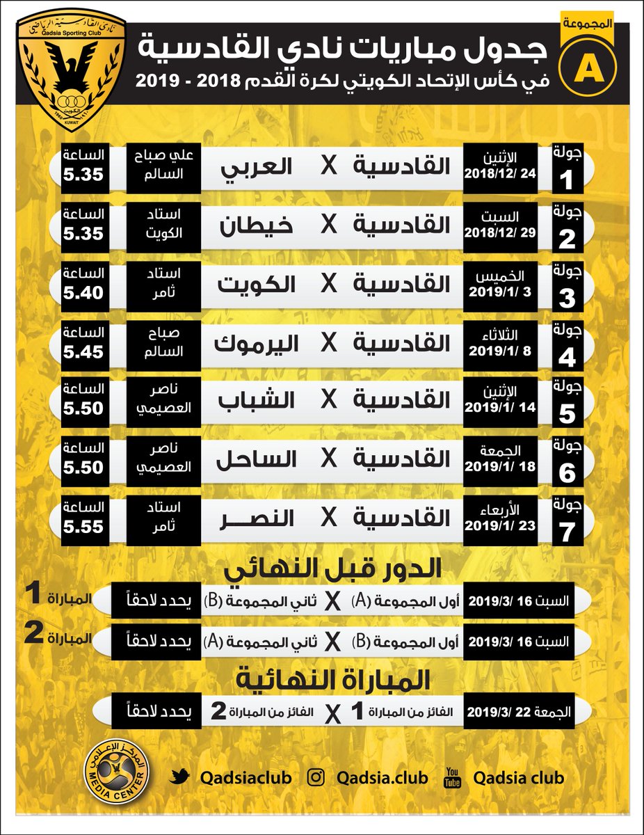 نادي القادسية الرياضي جدول مباريات نادي القادسية في كأس الاتحاد الكويتي لكرة القدم