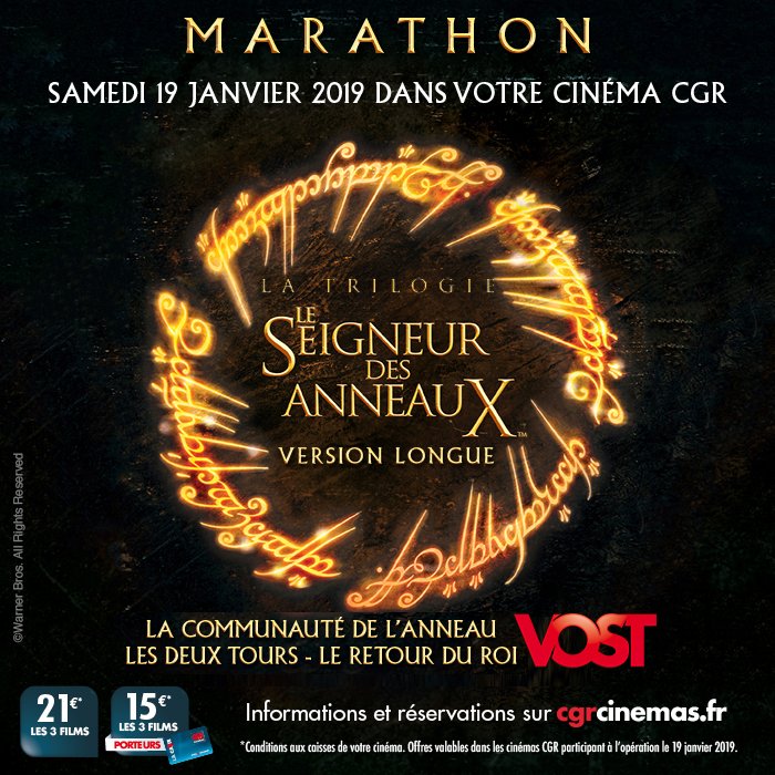 CgrNimes's tweet photo. ÉVÉNEMENT : MARATHON SEIGNEUR DES ANNEAUX

Votre cinéma vous invite à découvrir ou à revoir cette trilogie en version longue et en VOSTFR 🤩
Samedi 19 janvier à 10H15 dans votre CGR Nîmes

Plus d'info et résa par ici 😉 : https://t.co/amNtKo7j4u https://t.co/n83wiqh7OF