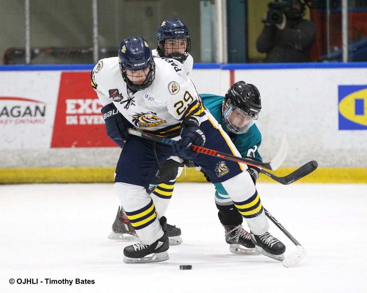 ojhlimages's tweet photo. WHITBY, ON - DECEMBER 22: Nicholas Papadopoulos #29 of the Whitby Fury and Patrick Goan #26 of the Lindsay Muskies battle for the puck in the second period @WhitbyFuryJrA @LindsayMuskies #OJHLonCHCH (Photo by Tim Bates / OJHL Images) https://t.co/GzJ0csKEer