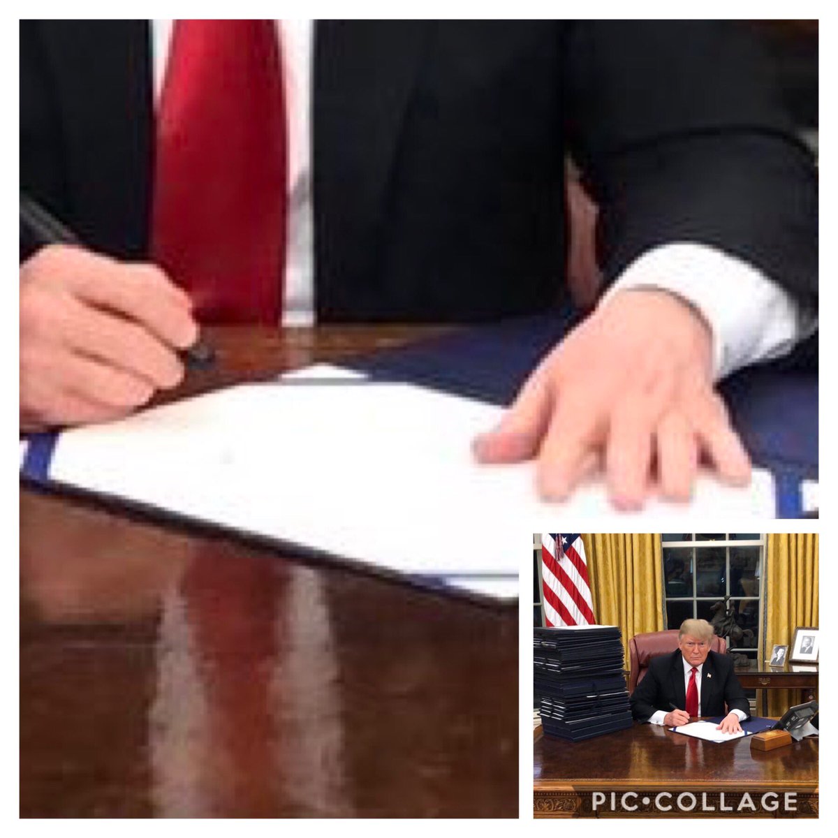 <a href="/realDonaldTrump/">Donald J. Trump</a> Those bills sure are missing a lot of text, there, sparky. Instead of photo ops with blank papers, you could always opt to Resign... #TrumpResign