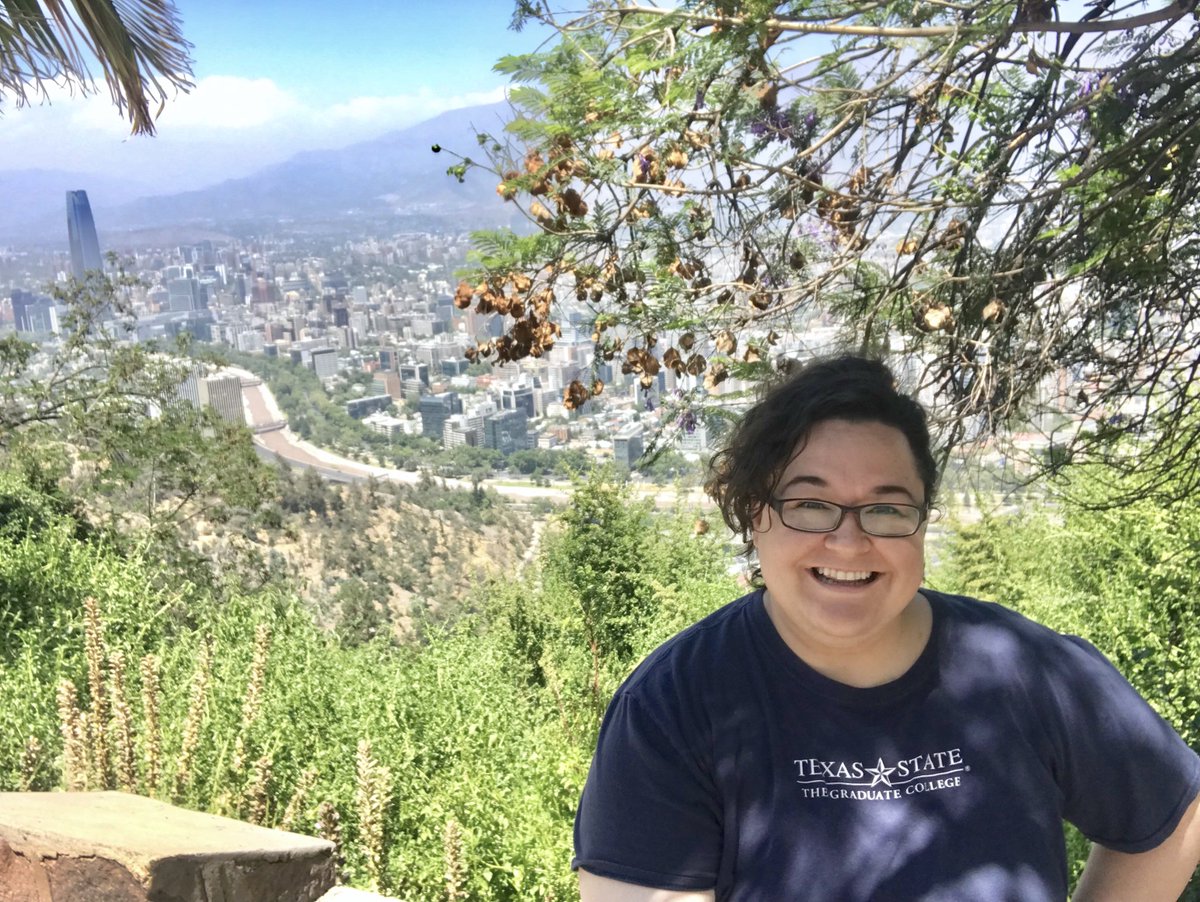 aebiedermann's tweet photo. At the top of #CerroSanCristobal in #Santiago, Chile! Behind me is the Rio Mapocho and the Costanera Center—the tallest building in South America! 🇨🇱#gcglobalgrads #LEARN_Chile @TXSTGradCollege https://t.co/y7d5zoxzYM