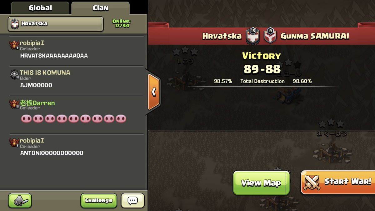 WOOOOOOOOO🐽🐽🐽🐽
WHAT A WAR!!!!!! <a href="/champwarleague/">Champions War League</a> 
GG <a href="/a9627341/">ユール/RxR/†ResurrectioN†</a> thanks for amazing war and wish you all the best in future 🍀🍻
Let’s GOOOOOOOO 😎😎😎😋