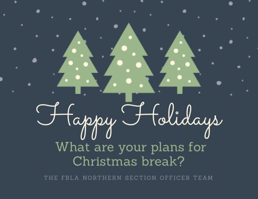 ca_fblanorth's tweet photo. Happy Holidays everyone! Your FBLA Northern Section Officer Team would love to hear what you have planned for Christmas Break🎄 https://t.co/zmcOY4Yq1v