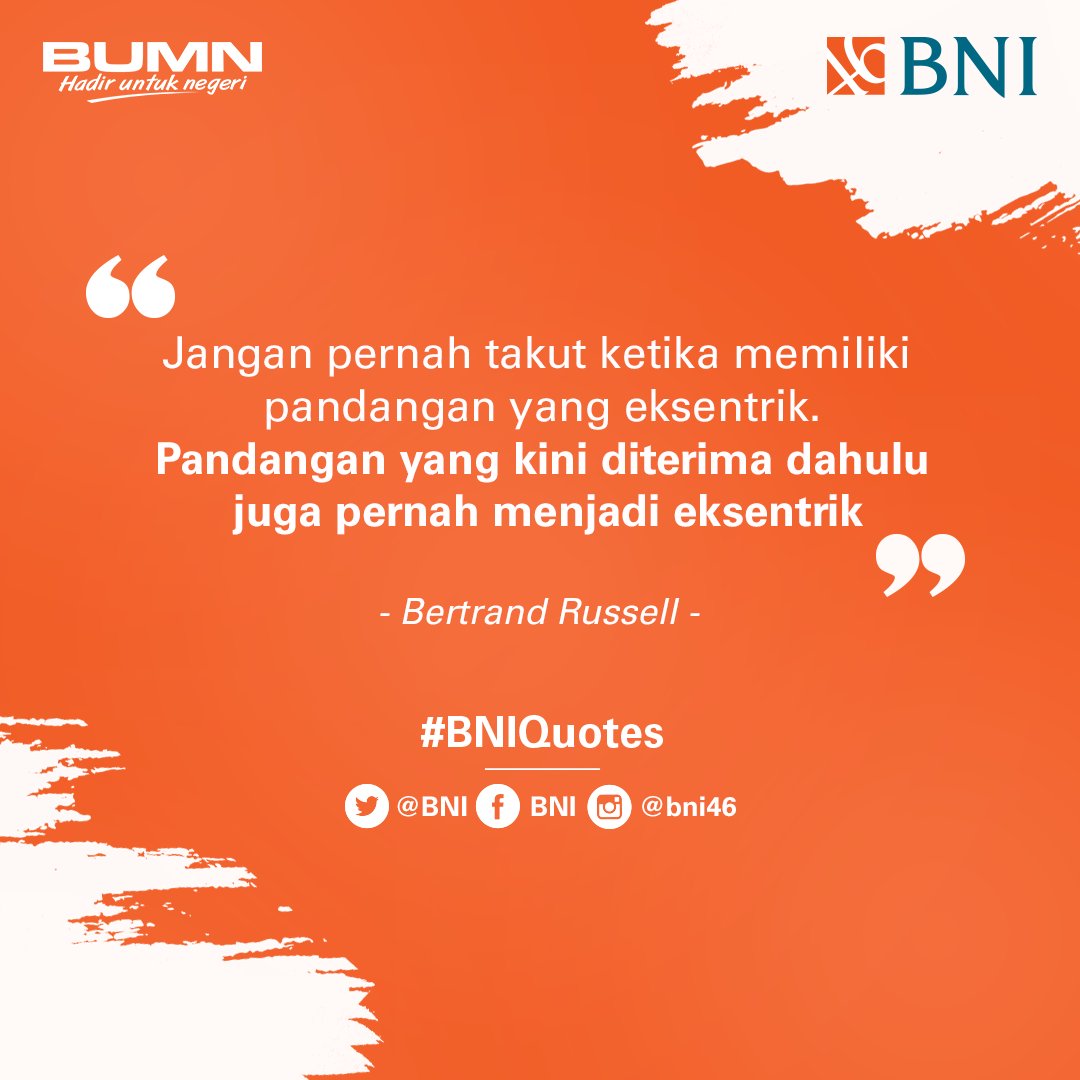 BNI's tweet photo. Berbeda dengan orang lain bukanlah sebuah kejahatan yang perlu kamu hindari. Pandangan berbeda sering kali lebih melekat daripada pandangan biasa #BNIQuotes https://t.co/zfTfAm1H4S