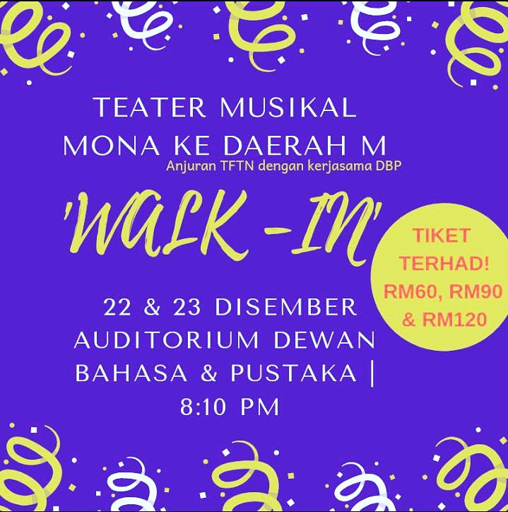 Atas pemintaan ramai, kami akan buka extra tiket utk Hari Terakhir pementasan Teater Muzikal Mona Ke Daerah M!!!!

Jangan lepaskan peluang ini!!!

#MonaKeDaerahM