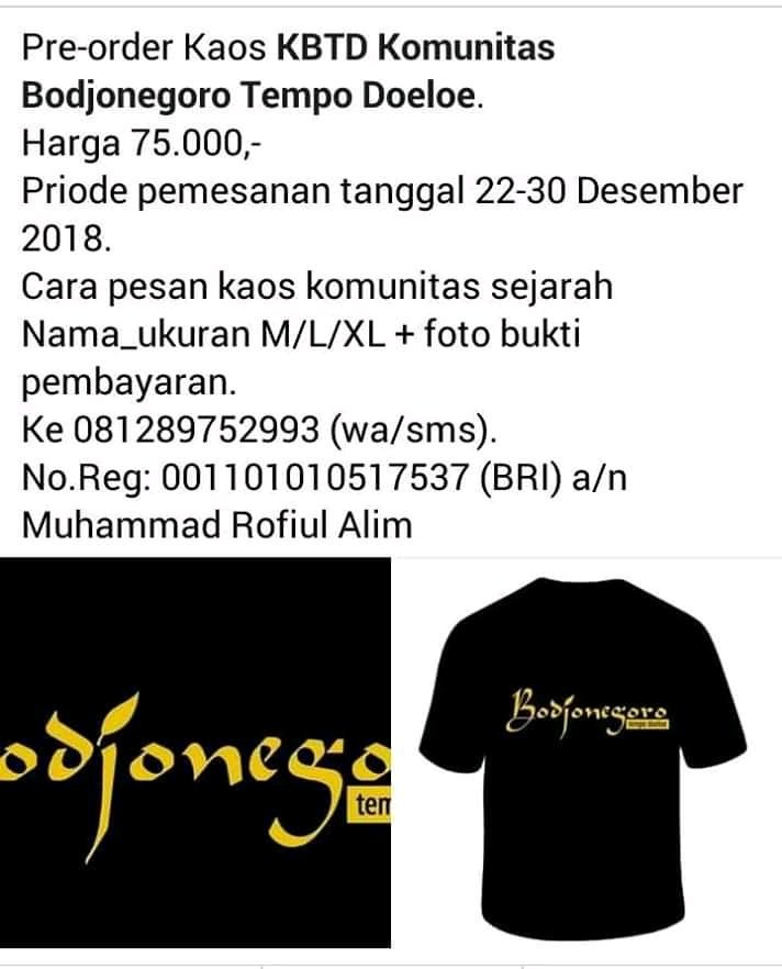 JongLelana's tweet photo. Monggo...yang mau pesan baju dari KBTD (Komunitas Bodjonegoro Tempo Doeloe). Bisa diorder di CP yang tertera.
@pemkab_bjn @bojonegoro_kota
#KomunitasBodjonegoroTempoDoeloe #KBTD #Bojonegoro #MasyarakatSejarawanIndonesia
#HistoriaMagistraVitae #IlmuSejarahUnair #History https://t.co/6wQ0aJWabM