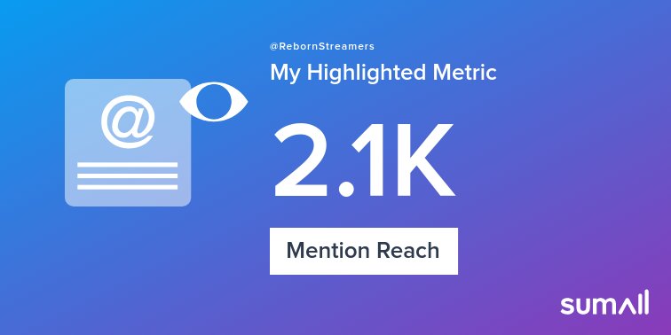 RebornStreamers's tweet photo. My week on Twitter 🎉: 5 Mentions, 2.1K Mention Reach, 1 Like. See yours with https://t.co/Iz3sSAFBMV https://t.co/bLzVrOEThT