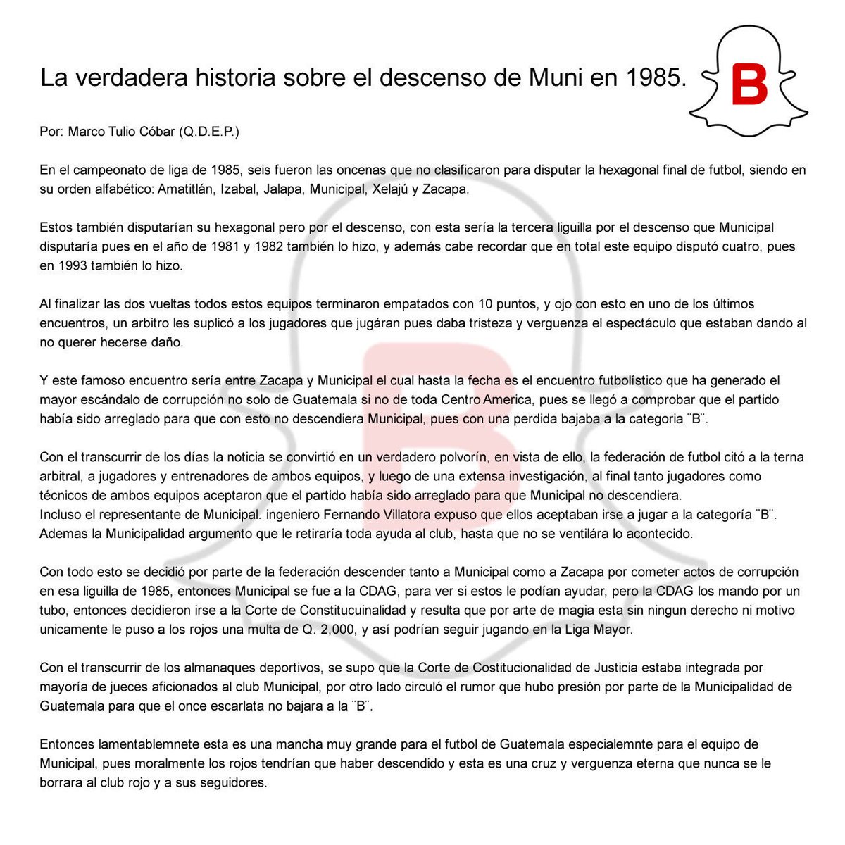 camerinocrema's tweet photo. 🗓️22/12/1985 | La verdadera historia sobre el descenso de municipal en 1,985👻 que tuvo que pagar Q2,000 para no descender  #Hace33Años #EquipoDeLa🅱️ 

📰NOTA👉https://t.co/zCWfPxq98z https://t.co/Be4XDISFNy