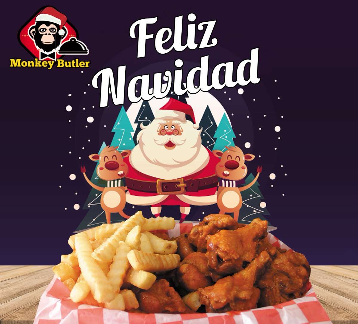 MonkeyButlerMty's tweet photo. Ven a disfrutar de tu platillo favorito .... pide a domicilio vía telefónica o también nos pues encontrar en app Sin Delantal. No cocines déjate consentir por tu Mayordomo #MonkeyButler #TuMayordomo #Alitas #Burgers #Boneless #SinDelantal🐵🍗🍟🍔 https://t.co/4QWV4Z9Wm8