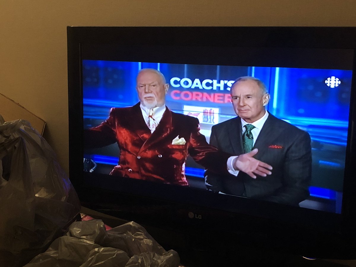LorneJSam's tweet photo. @CoachsCornerDC talking about Red clunky pads and he’s wearing red clunky suit #coachescorner #HNIC https://t.co/yJ1voDMnj6