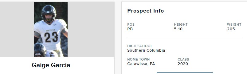 EdOBrienCFB's tweet photo. #Preps150 Class of 2020 PA RB @gaigegarcia23 with his first offer from Colgate - his 247Sports profile page is updated - Junior Season Highlights are now loaded. https://t.co/krigLFPTpo @Preps247Sports https://t.co/nRNSJDcUVm