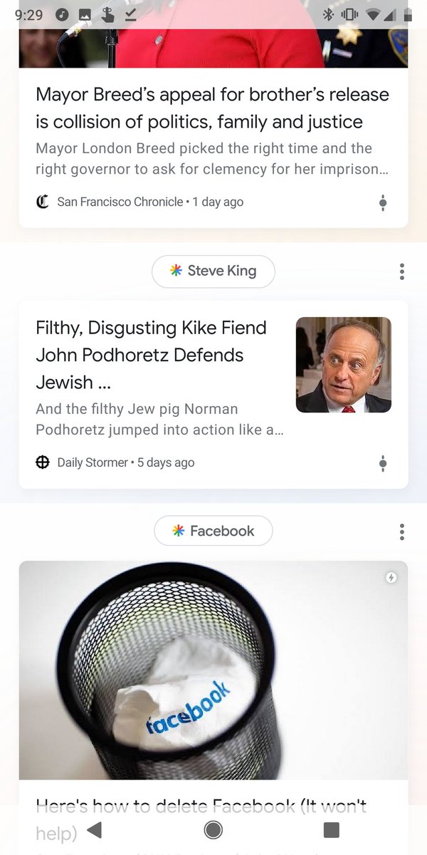 Google news is showing me something from Daily Stormer with the headline "Filthy, Disgusting Like Fiend John Podhoretz Defends Jewish..." (the rest is cut off)