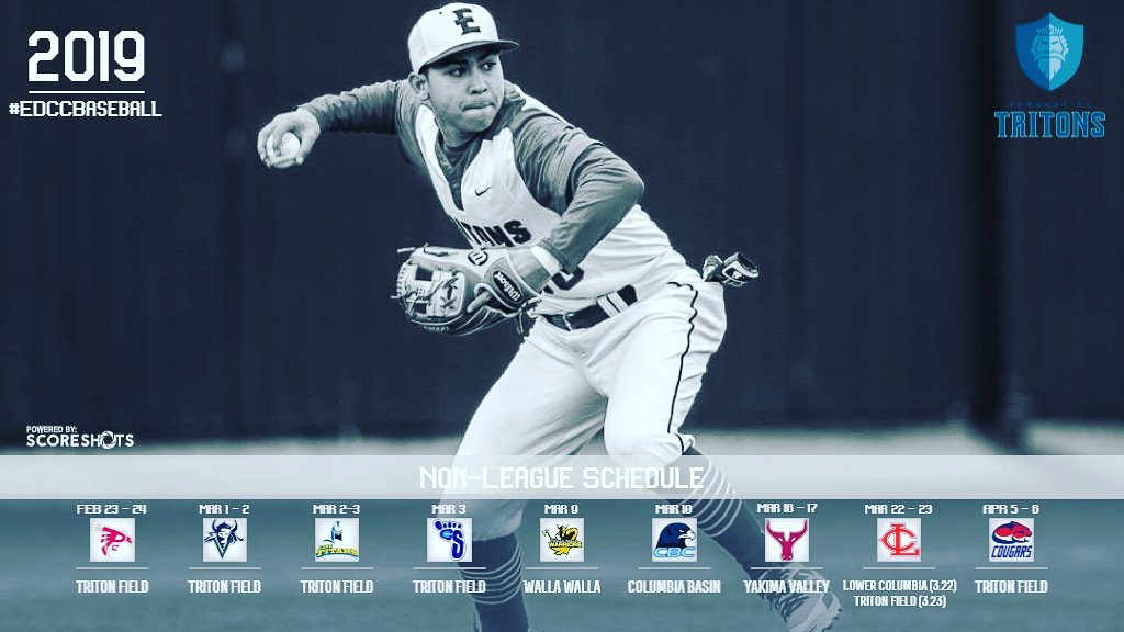 EdmondsBaseball's tweet photo. The 2019 non-league schedule consists of nine opponents, five who made the NWAC Championship Tournament (seven made playoffs) 🔱 #EDCCBaseball2019 https://t.co/rfKKqjGl1t