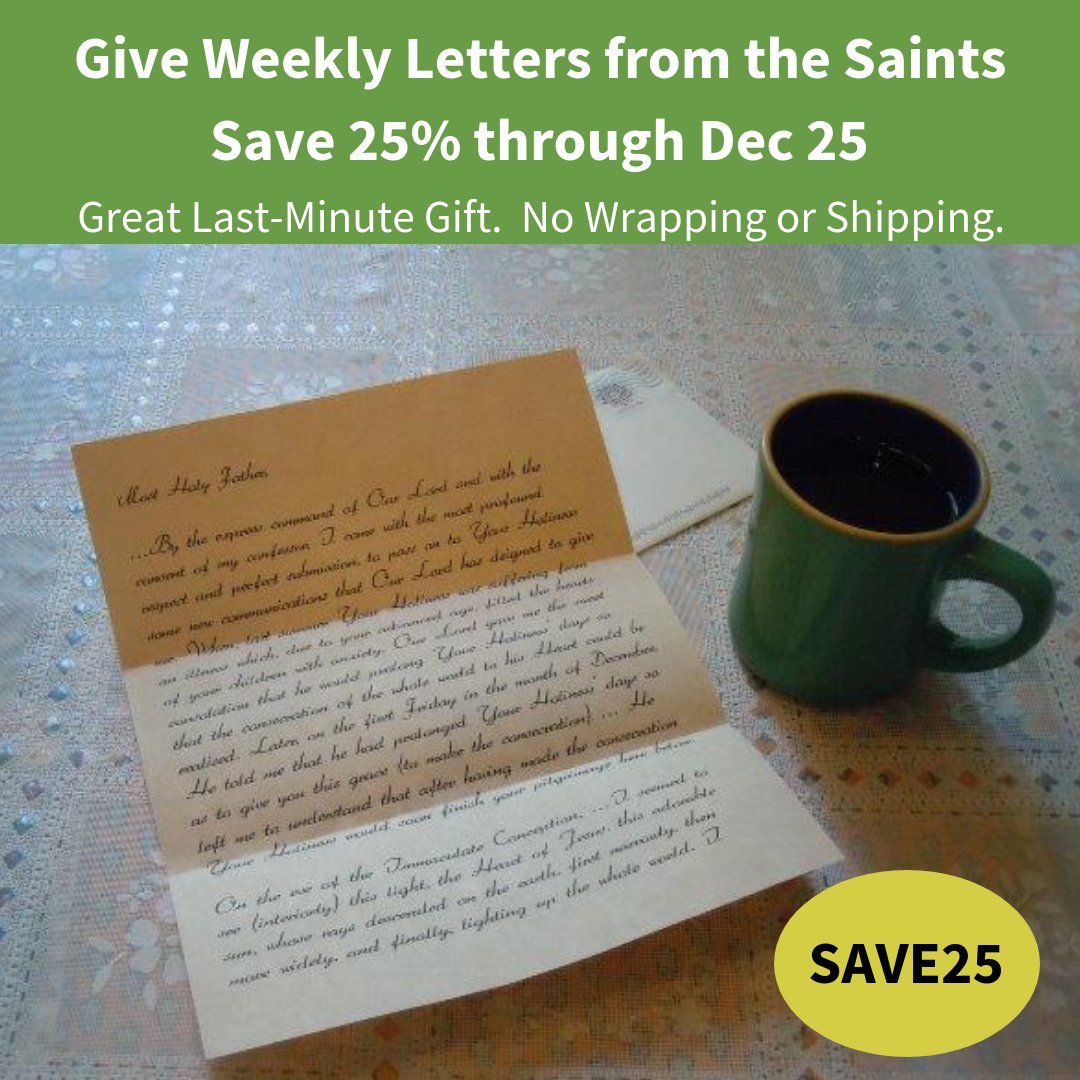 SaintsLetters's tweet photo. Need a last-minute gift?  Give a subscription of weekly letters from the saints sent via the mail.  No gift wrapping.  No shipping.  Save 25% off all subscriptions! Learn more: https://t.co/TVTTTqJJaN #lastminutegifts #Catholic #CatholicTwitter #subscribe #uniquegifts https://t.co/fkrICFBnOS