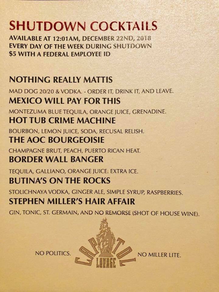 luvafoodie's tweet photo. #shutdown #cocktails #FederalGovernment #cheers #2018december #december2018 #holidayseason https://t.co/RFBV4PIkeJ